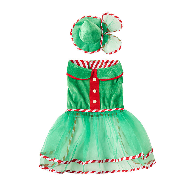 Pet Green Gauze Skirt Hat Suit Cute Dog Holiday Clothing