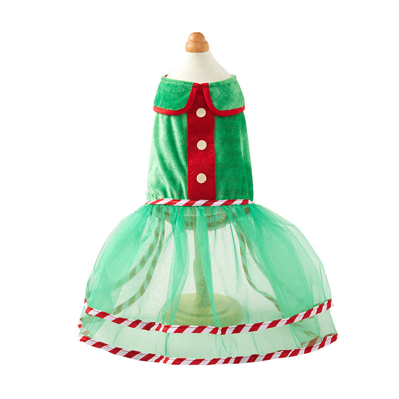 Pet Green Gauze Skirt Hat Suit Cute Dog Holiday Clothing