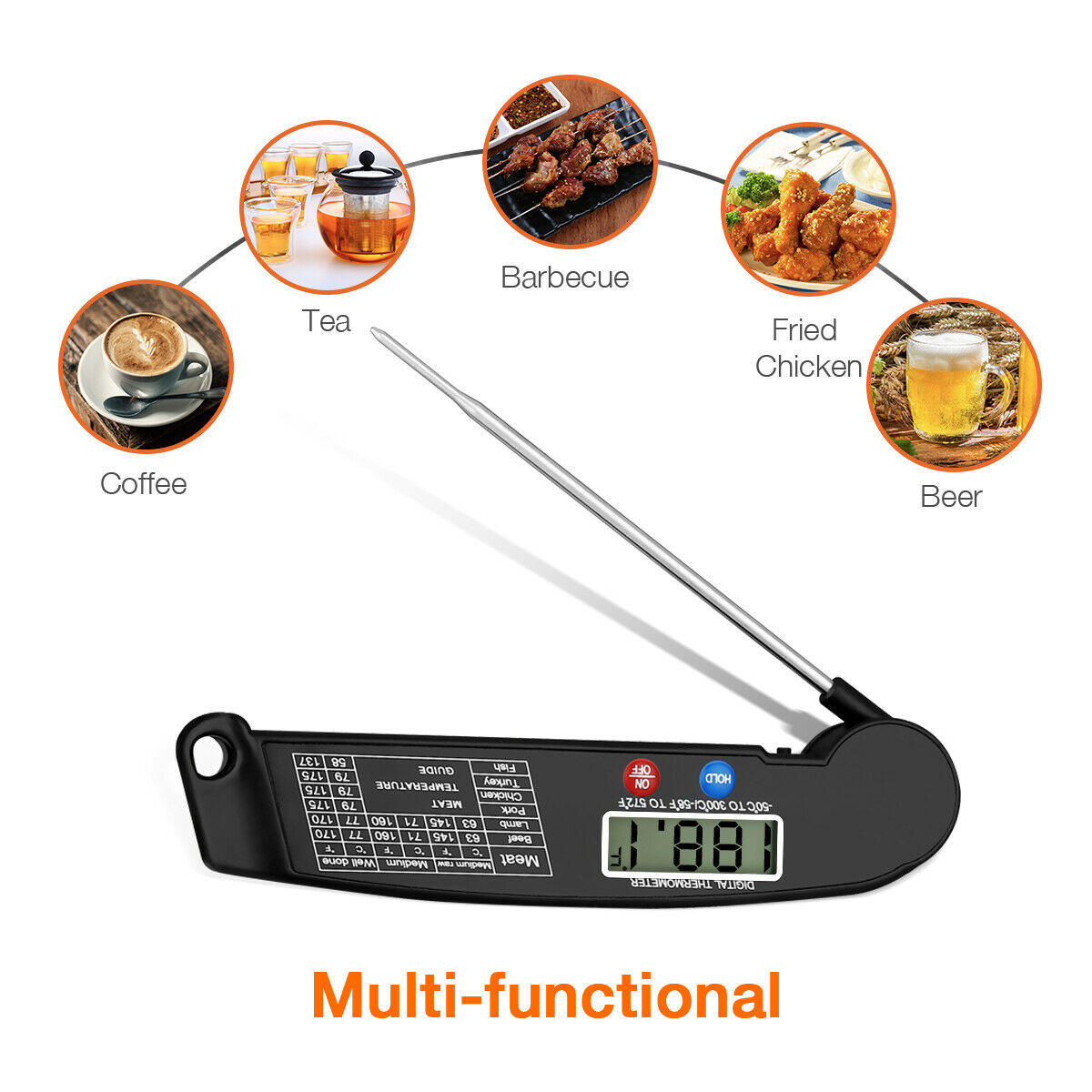Digital Cooking Meat Thermometer Instant Read Food Steak Oven Smoker BBQ Grill Meat Thermometer Barbecue Accessories For Oven Grill BBQ Smoker Rotisserie Kitchen